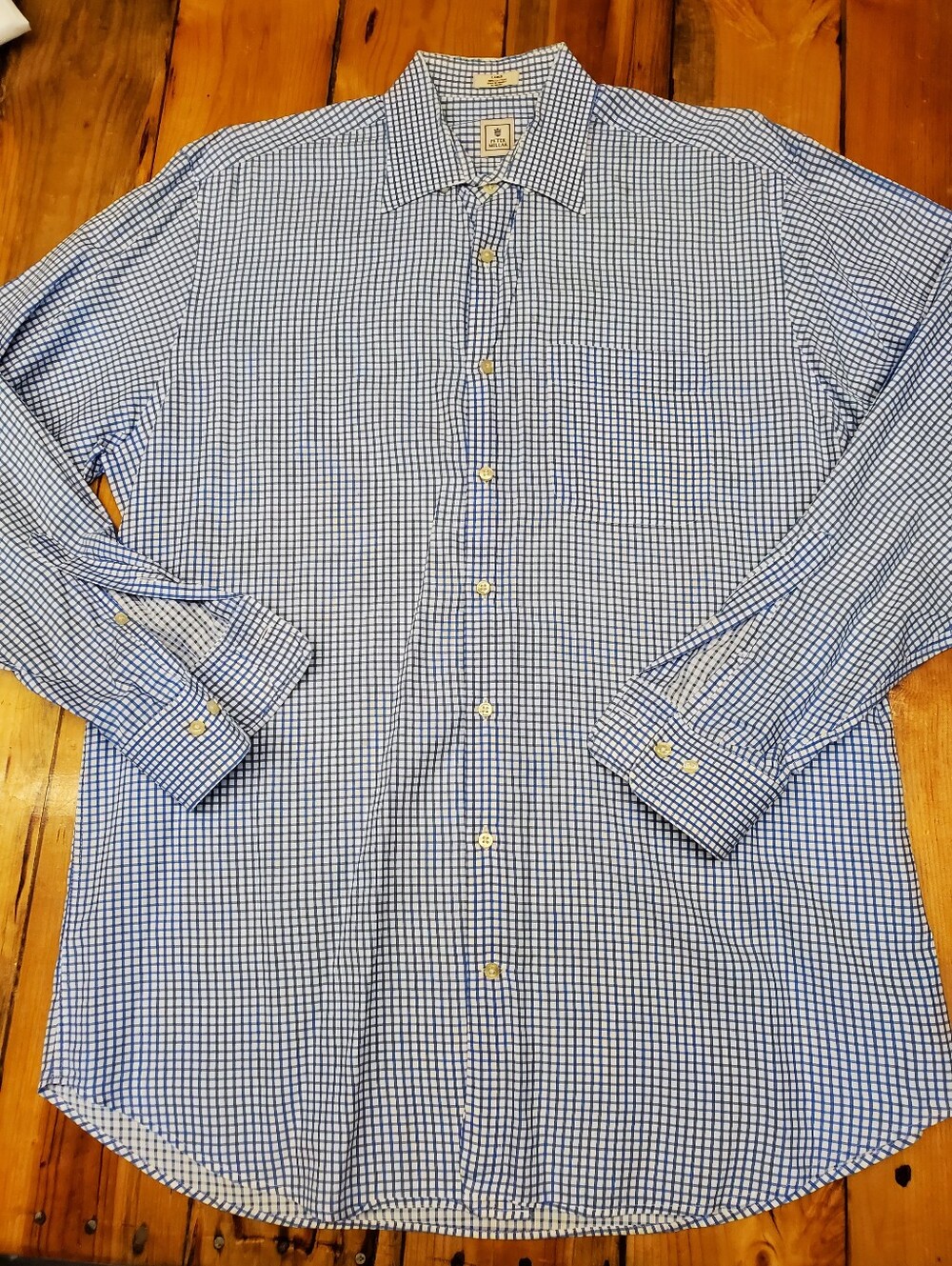 Peter Millar Blue White Gingham Check 100% Cotton Button Down Shirt Large
